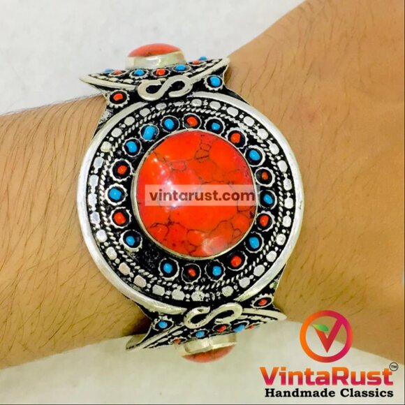 Single Handmade Kuchi Cuff Bracelet: Afghan Tribal Jewelry - Picture 1 of 7
